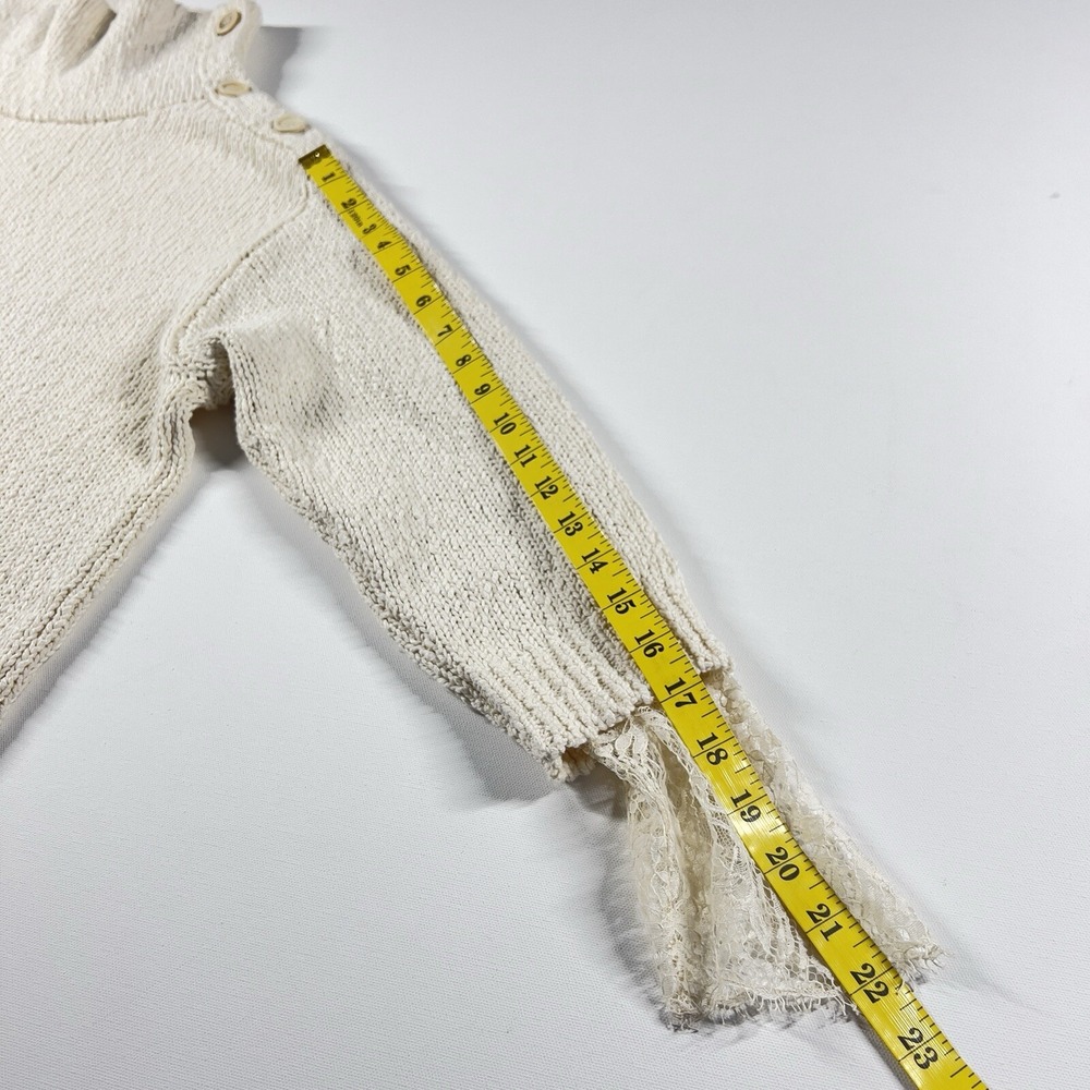 Brunello Cucinelli Womens Sweater Top Ivory Cotton Linen Cottegecore Lace Size L - Picture 15 of 15
